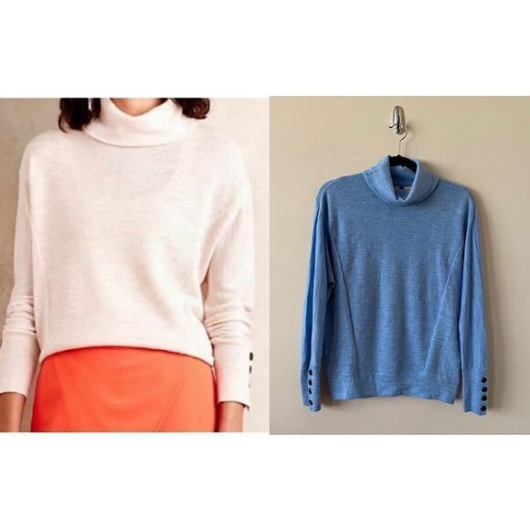 Anthropologie-Moth Robin Eggs Blue Marled Turtleneck Sweater (Size:Small) - Picture 1 of 12